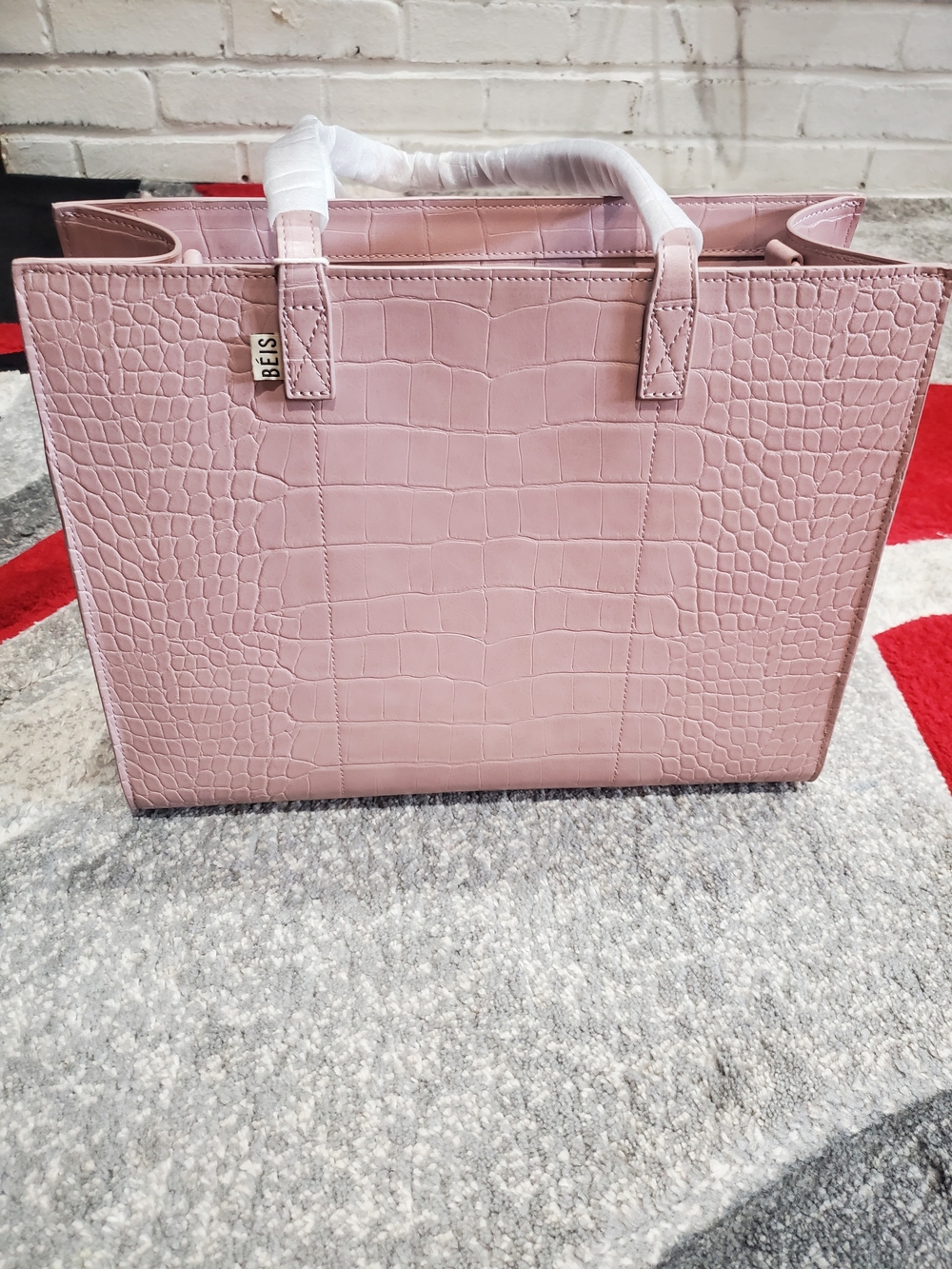 BEIS Pink Croc-Embossed Tote Bag